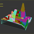 Castle Style Architectural Model Featuring Red Roof Tower Surrounding Structures Green Grass and Gray Base