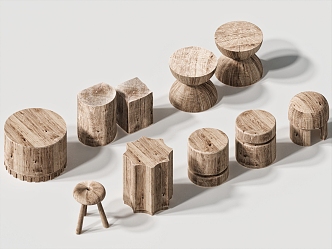 Log Round Stool Combination Stool 3d model