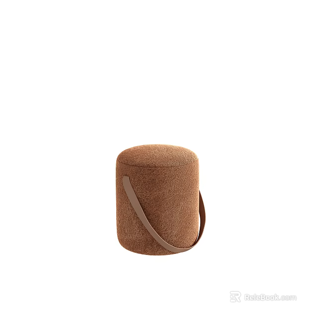 Brown Cylindrical Fluffy Stool With Decorative Strap For Home Decor 3d model 