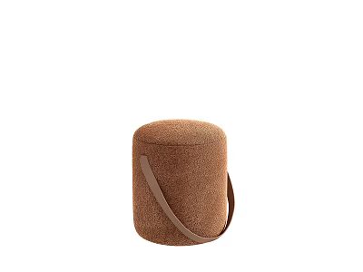 Brown Cylindrical Fluffy Stool With Decorative Strap For Home Decor 3d model