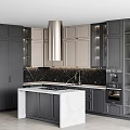 Modern Kitchen Interior Design With Dark Light Cabinets Marble Backsplash And Island