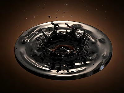 Black Round Decorative Ornament Set Featuring Liquid Splash Design And Water Drops With Dark Brown 3d model