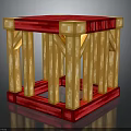 Red And Yellow Wooden Cubic Frame Structure With Support Beams And Base