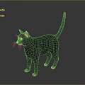 3D Black Cat Model With Green Eyes Pink Ears White Whiskers Standing On Gray Background