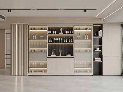 Modern Sleek Wine Cabinet Design With Glass Doors Storage Shelves And Wine Display Lighting 3d model