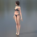 Female Game and Movie Character Standing in Black Bikini Pose 3D Model with Short Hair