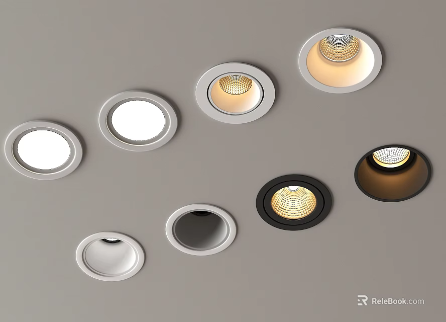 LED Recessed Downlights And Spotlights With White Black Round Designs For Home Lighting 3d model 