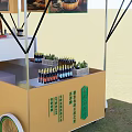 Ground Stack Mobile Food Cart With Canopy Wheels Signboard And Displayed Food Drinks