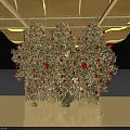 Traditional Golden Decorative Structure With Fan Shaped Design Red Elements And Tree Decorations 3d model