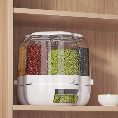 Wooden Kitchen Cabinets Interior Featuring Transparent Storage Container With Colorful Grains And Beans 3d model