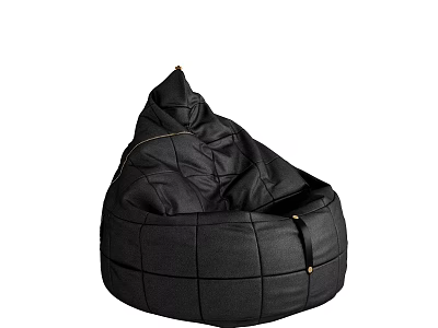 Black Leather Bean Bag Chair With Quilted Design And Metal Accents For Cozy Lounge Seating 3d model