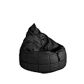 Black Leather Bean Bag Chair With Quilted Design And Metal Accents For Cozy Lounge Seating