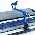 Precision Industrial Robotic Arms Handling Metal Sheets on Factory Production Line
