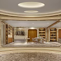 Modern Lounge Area Interior With Bookshelves Wine Cabinet Dining Table And Comfortable Seats