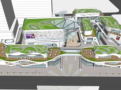 Modern Urban Commercial Complex With Green Roof Design Glass Structure And Open Space 3d model