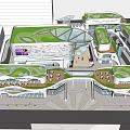 Modern Urban Commercial Complex With Green Roof Design Glass Structure And Open Space