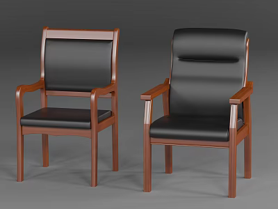 Leisure Chairs With Wooden Frame Black Leather Seat Backrest And Armrests 3d model