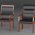 Leisure Chairs With Wooden Frame Black Leather Seat Backrest And Armrests