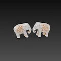 Decorative Elephant Figurine Set White with Golden Patterns Facing Each Other for Home Decor