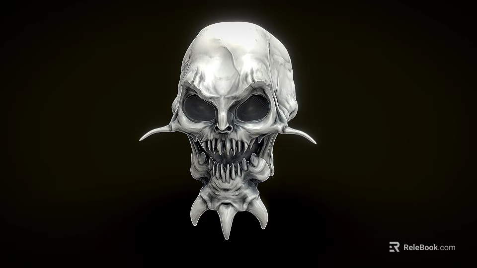 Silver Skeleton Creature With Sharp Fangs Spiked Protrusions And Menacing Facial Features 3d model 