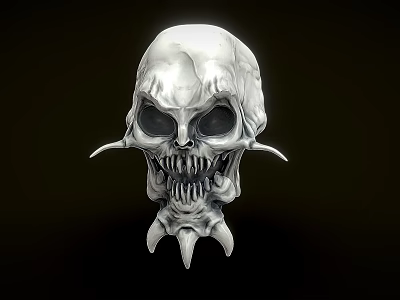 Silver Skeleton Creature With Sharp Fangs Spiked Protrusions And Menacing Facial Features 3d model