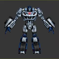 Mechanical Robot Character With Blue Silver Red Armor And Detailed Mechanical Arms Legs