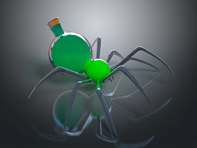 Unique Spider Shaped Green Bottle Decorative Ornament With Silver Legs For Home 3d model
