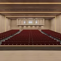 Spacious Conference Room Interior With Blue Screen Wooden Walls And Neatly Arranged Chairs