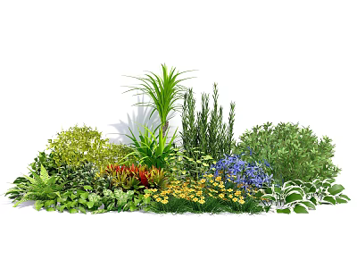 Beautiful Diverse Garden Flowers and Plants with Green Leaves and Colorful Blooms 3d model