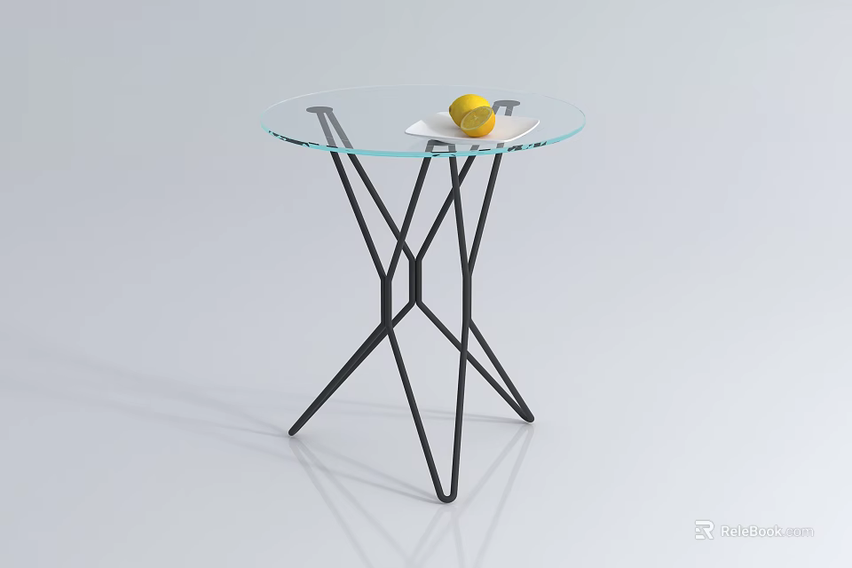 Modern Round Glass Top Coffee Table With Black Metal Frame And Lemon Decor 3d model 