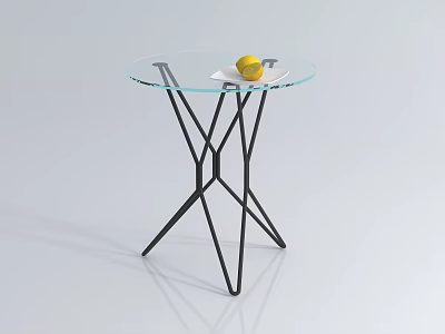 Modern Round Glass Top Coffee Table With Black Metal Frame And Lemon Decor 3d model