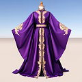 Elegant Purple Traditional Robe With Intricate Gold Embroidery And Flowing Sleeves
