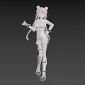 Woman In White Jumpsuit With Pink Double Ponytails Winking Black Gloves One Hand On Hip Hand Extended