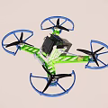 Green And Blue Quadcopter Drone With Four Propellers And Protective Guards 3d model