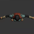 Futuristic Female 3D Character With Green Hair Helmet Black Red Outfit Gold Accents