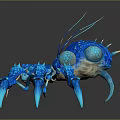 Blue Glowing Aquatic Creature With Sharp Claws Long Tentacles And Detailed Texture