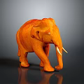Orange Elephant Statue With White Tusks On Dark Reflective Surface 3d model