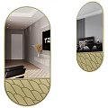 Oval Decorative Mirrors With Golden Wavy Pattern Frames Reflecting Living Room And Bedroom
