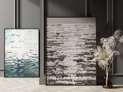 Abstract Wall Art With Two Paintings Vase And Dry Flowers In Modern Interior 3d model
