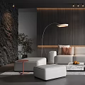 Modern Living Room Interior With Wooden Wall Sofa Floor Lamp And Coffee Table