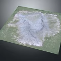 Detailed 3D Terrain Model Featuring Mountainous Snow Covered Peaks And Green Lowlands