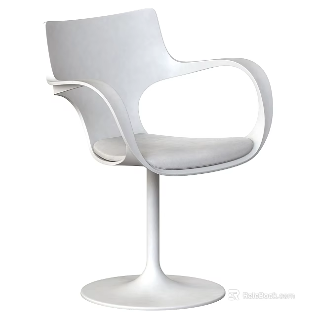 Sleek Minimalist Dining Chair With Curved Armrests Gray Upholstered Seat And Metal Legs 3d model 