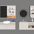 Modern Bathroom Washbasin Vanity With Illuminated Mirror Storage Cabinets And Towels