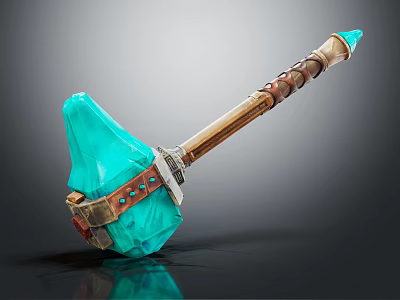 Durable Blue Hammerhead Hardware Tool With Wooden Handle And Leather Straps 3d model