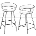 Two Brown Leather Bar Stools With Curved Backrest And Modern Metal Legs Design
