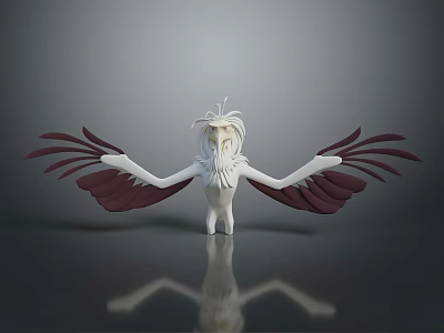White Mythical Creature With Outstretched Purple Wings And Smooth Surface Reflection 3d model