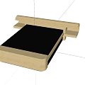 Modern Wooden Double Bed With Black Mattress Minimalist Headboard And Side Shelves