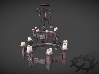Vintage Industrial Metal Chandelier With Circular Frame And Candle Shaped Lights 3d model