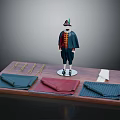 Traditional Clothing Display With Hat And Various Colored Fabrics On Stand