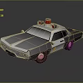Cartoon Style Police Car With Red And White Siren Lights On Roof